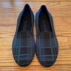 Rothy’s navy plaid loafers